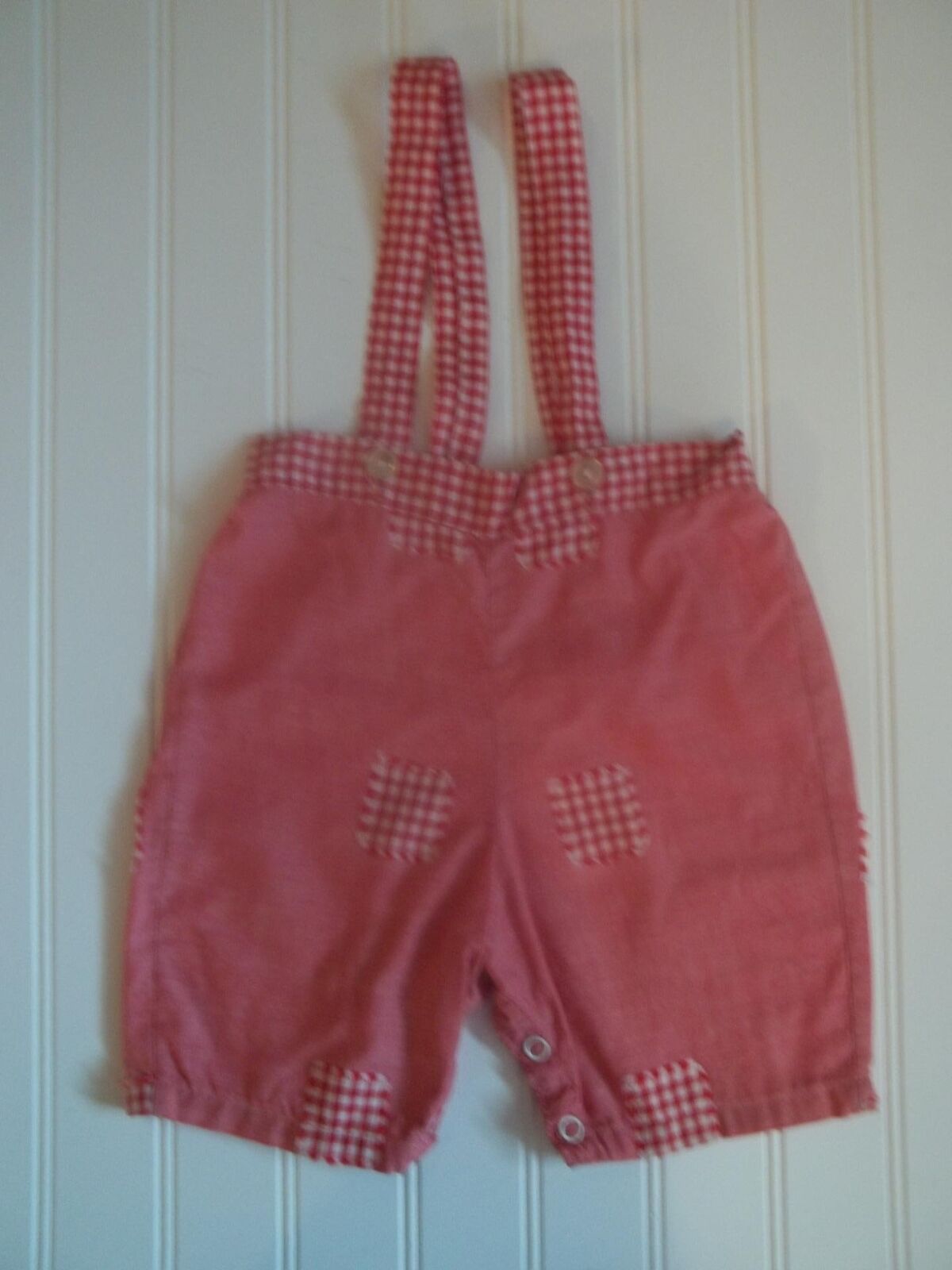 Vtg Red Gingham Patchwork Suspender Overall Shorts Costume Boy Girl 12-18 Month?