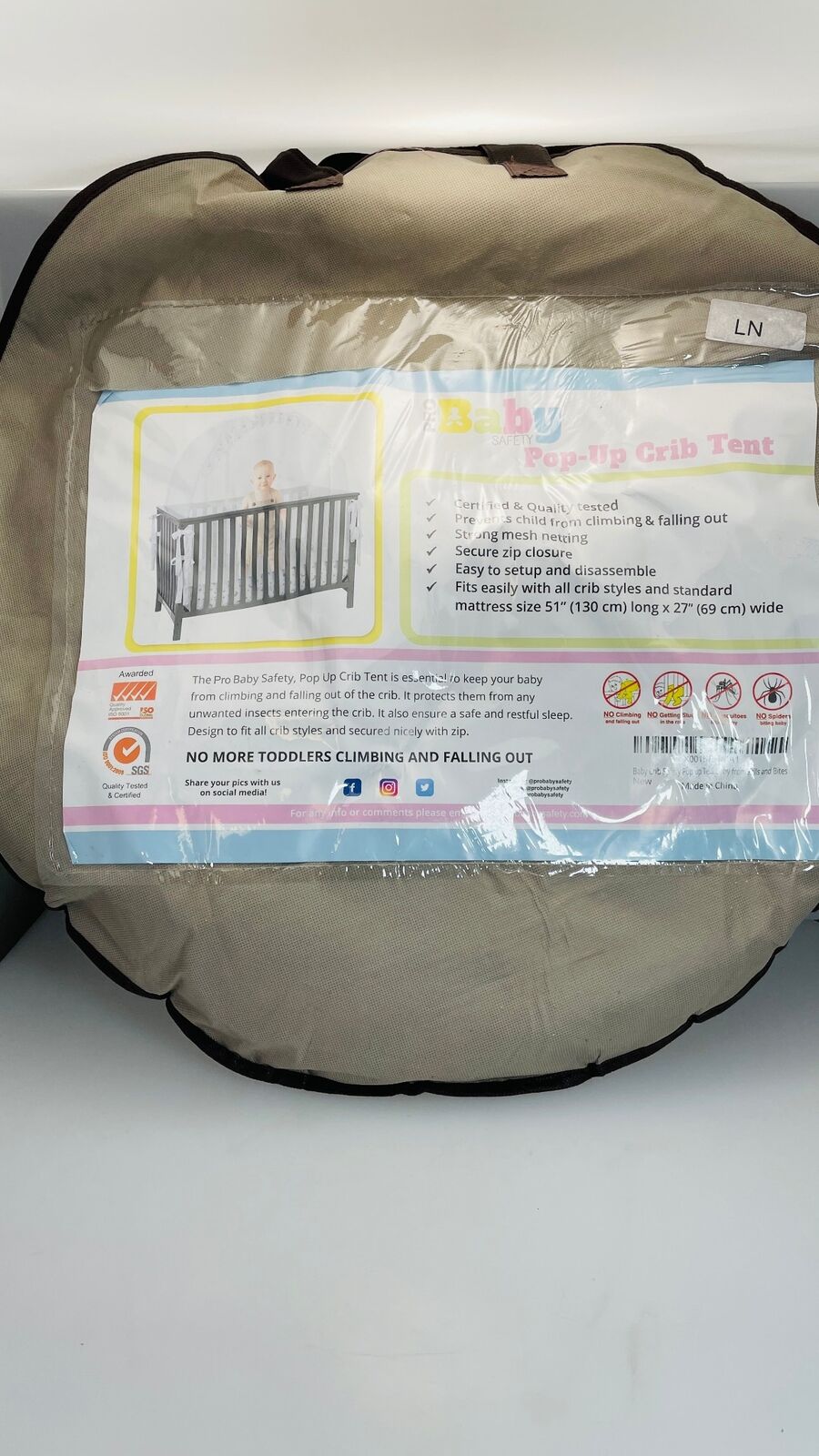 Pro Baby Safety Pop Up Crib Tent 27x51in