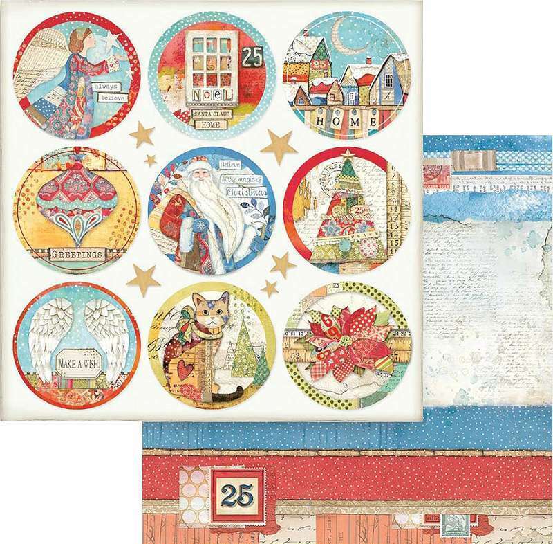 Stamperia Double-sided Cardstock 12"x12" Rounds, Christmas Patchw 499996599818